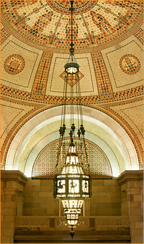 City Hall rotunda with restored chandelier